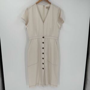 Dolan Tencel Linen Button Front‎ Midi Dress Short Sleeve Ivory Wonen Size Large